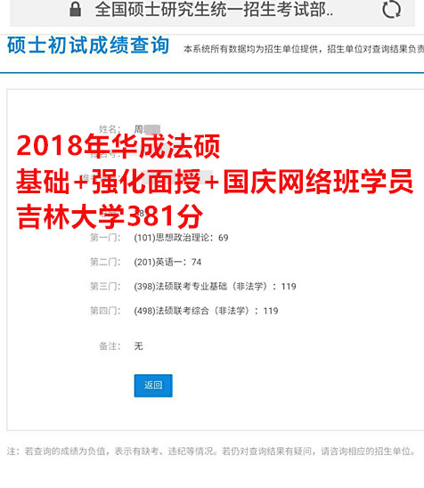 华成法硕2018年周*婷同学381分（吉林大学）