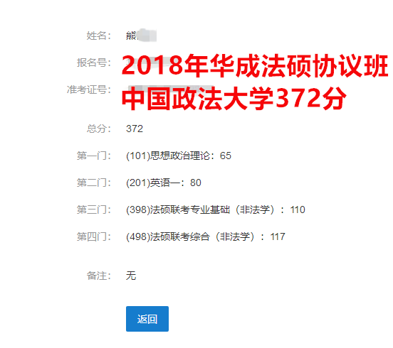 华成法硕2018年熊同学372分（中国政法大学）